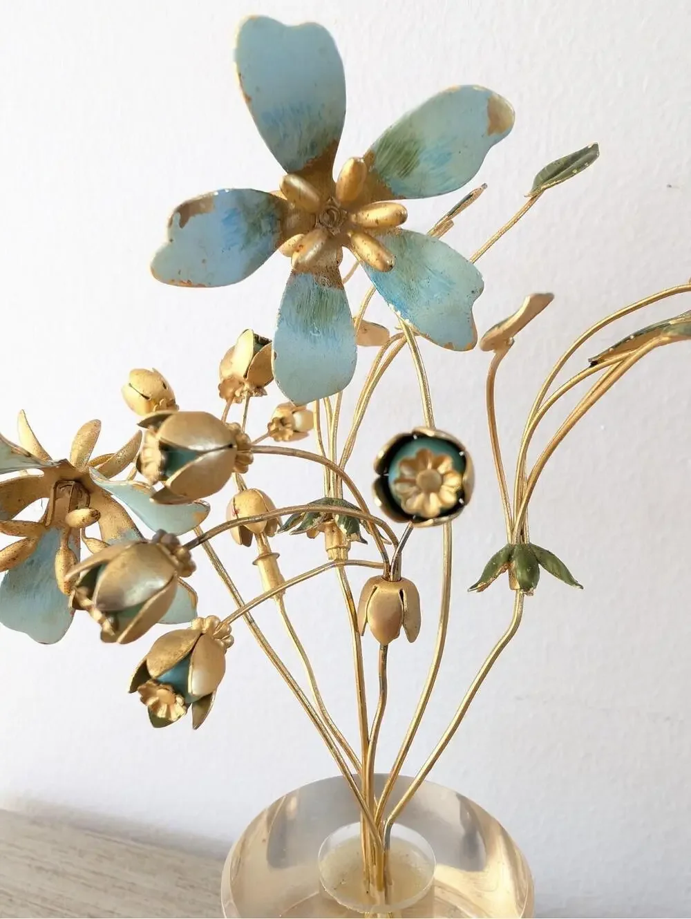 Vintage Jane Hutcheson For Gorham Fleurs Des Siecles Enamel Metal Flower Lucite
